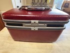 Vtg Samsonite Silhouette Burgundy Train Vanity  Suitcase Mirror Makeup Cosmetic