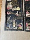 2 Vintage Asian Chinese Hand Carved  Painted Black Lacquer Art Panels Set 3d