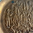 Vintage Persian Copper 8    Wall Plate Charger  Figural Relief Scene