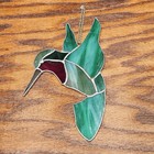 Vintage Handmade Stained Art Glass Ruby Hummingbird Hanging Bird Sun Catcher