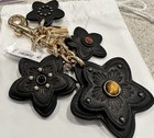 Coach Wildflower Cluster Keychain Bag Charm Black Leather Nwt