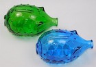 2 Vtg Wheaton Long Snout Cobalt Blue Green Glass Pig Coin Bank