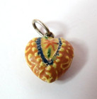 Vintage  Rare Enamel Charm Pendant Sterling Silver 3d Heart 16mm      