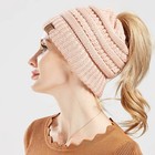 Ponywarm    Women Beanie Tail Ponytail Messy Bun Solid Ribbed Knit Beanie Hat Cap