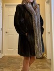 Real Mink Fur Coat Silver Fox Trim Brown Sz Sp Old Money Puffy Sleeve Luxury