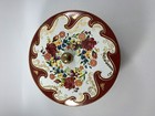Vintage England Lidded Tin Container Maroon Burgundy Floral Gold Accents 