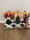 Pumpkins Trio Hear No  See No  Speak No Evil Tabletop Statue Halloween Skeleton