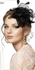Black Feather Silk Fascinator Hat Hair Clip Head Band Wedding Tea Cocktail Party