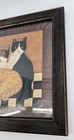 Vtg Cindy Sampson  folk Art Cat Trio  Framed Print Tabby Calico Tuxedo Cottage