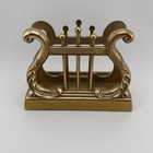 Vintage Brass Lyre Harp Letter Holder Copper Finish Pen Holder Paper Weight