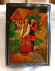 Vintage Russian Lacquer Box -- Signed  peasant Lovers 