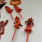 Vtg Halloween Cats Black   Orange Cupcake Picks Toppers Lot Of 12 Plastic