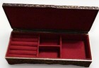 Casket Style Silver Tone Ornate Jewelry Box W Red Velvet Interior Vtg
