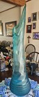 Le Smith Blue Glass Swung Floor Vase 32    Tall Mid Century Modern  Nubby