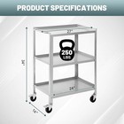 Stainless Steel Cart 3 Tier Metal Cart Multifunctional Storage Cart  For Kitchen