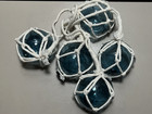 Japanese Glass Fishing Float Buoy Blue Ball    Net Set Of  5  Diameter 3   