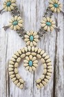 Southwestern White And Blue Naja Squash Blossom Statement Necklace Set