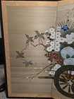 Japanese 4 Panel Byobu Flower Cart Hand Signed Painted Folding Silk Screen 71x37