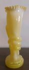 Antique Victorian Era Hand Vase Trefoil Crimped Rim Yellowwhite Cased Glass Vase
