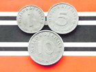 German Set 3x Coin 1 5 10 Reichspfennig Zinc Swastika 3rd Reich Ww2 Rpf Artifact