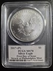 2017- p  Silver Eagle Pcgs Ms70 Struck At Philadelphia First Day Issue Cleveland