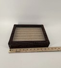 Florence   Richard Brown Leather Glass Lid Ring Display Box 12x9  8 Rows