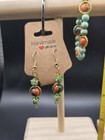 Handmade Turquoise Coral Beaded Jewelry Set Necklace Bracelet Earrings Gold Tone