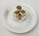 Vintage Mid Century Ceramic Salt   Pepper Shaker Saucer Set Japan Mcm White gold