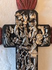 Vintage Mexican Folk Art Milagro Cross Wood Metal Ex Voto Wall Hanging 10   