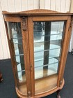 66846 Antique Victorian Oak Bow Glass Curio China Cabinet