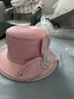 Pink Silver Church dress Hat Rhinestone Trim With Flower Brooch  One Size