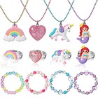 12 Pcs Kids Jewelry For Girl Bracelets Necklace Ring Set Little Girl Play