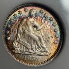 1858-o Seated Liberty Half Dime     Anacs Au58 Rainbow Toned      Vintage Soapbox 