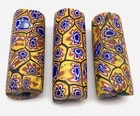 3 Old Venetian Antique Mustard With Cobalt Blue Eye African Glass Trade Beads