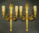 Large Pair Sconces  Swan   Torch Decor  Empire Style - Bronze - French Antique