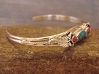 Native American Sterling Silver Turquoise   Coral Bracelet By Largo