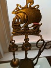 Antique British Brass Fireplace Set 4pc  Nautical Theme Clipper Ship