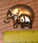 Vintage Gold-plated Brooch - Mother And Baby Elephant W rhinestone Eyes