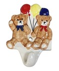 Vtg Takahashi Teddy Bear Ceramic Wall Hooks Heart Flowers Euc Baby Kids
