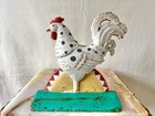 Vintage 8  Cast Iron Hand Painted Rooster Door Stop Rustic Farmhouse Decor