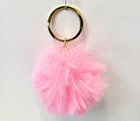 Soft Pink Faux Fur Pom Pom Keychain Fluffy Puff Key Ring Bag Charm Accessory New