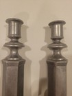 Pair Vintage Pewter Candlesticks 10  Tall Hexagonal Base