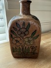 Antique Iznik Pottery Flask Bottle W  Bird Turkey Persia Qajar Dynasty Floral