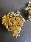 Vintage Yellow Moonglow Lucite Grape Cluster Clip-on Earrings Mid-century