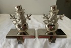 Silver Metal Snowmen Christmas Mantle Stocking Holders Heavy  Lot 2
