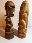 Set Of 2  Hand-craved Wooden Totem Figurines - Tiki Carvings - 11  X 6 