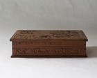 Vintage Japanese Carved Wooden Lidded Box  Bird   Vine Motif