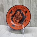Vtg Antique Chinese Rare Red Coral Porcelain 7in Plate Silver Black Dragon