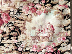 Antique 19th C French Fabric Pink Roses Romantic Flowers Dancing Farmhouse
