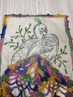 Vtg Crosstitch Needlepoint  Crocheted Peacock Doily Multicolor Pink Blue Bird